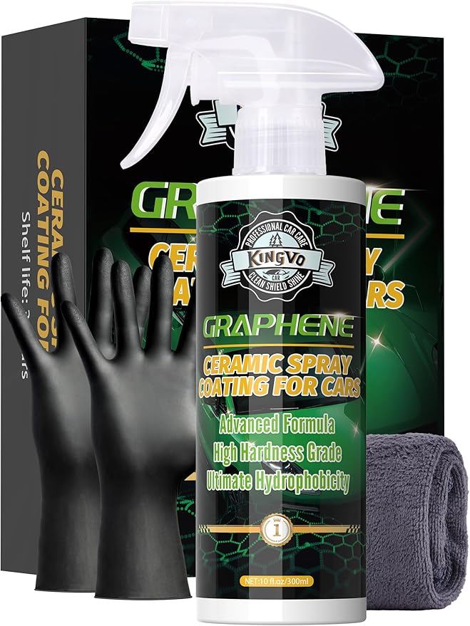 Kingvo Ceramic Spray Coating for Cars, Ceramic Coating Wax Spray,Clear Coat for Car Graphene-Shine Extremely Hydrophobic Automotive Care Polishing Kit,10 OZ
