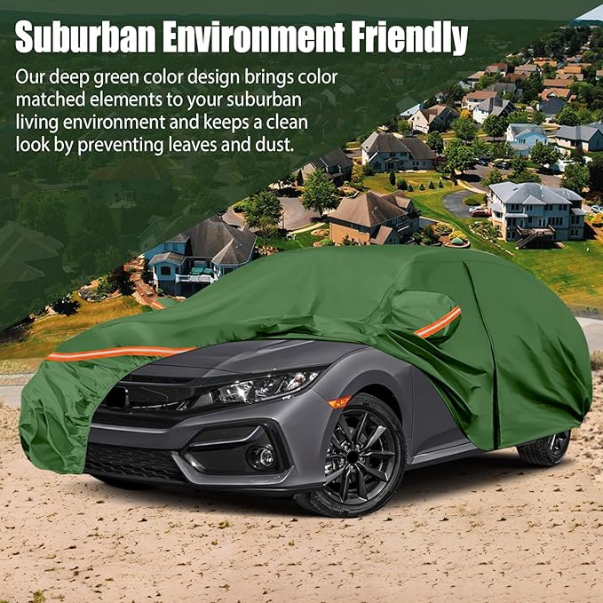 Waterproof Car Covers Replace for 2011-2025 Honda Civic, Multilayer Heavy Duty with Cotton Liner All Weather Custom-fit Car Cover with Zipper Door, Windproof Bands for Snow Rain Dust Protection