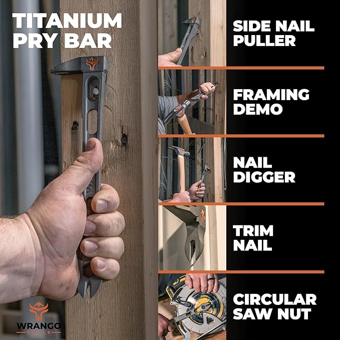 Wrango Tools 9.5" Titanium Nail Puller Cats Paw Pry Bar - 45% Lighter Than Steel - Side Nail Puller - 13mm Bolt Remover - Professional Contractor Grade - 5% Donated To Help Farmers