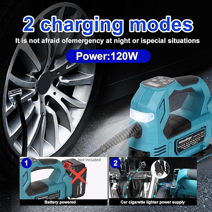 Cordless Tire Inflator Air Compressor Compatible with Makita 18V Battery, 120W Digital Air Pump, 120PSI, Dual Power Mode-Battery Not Included