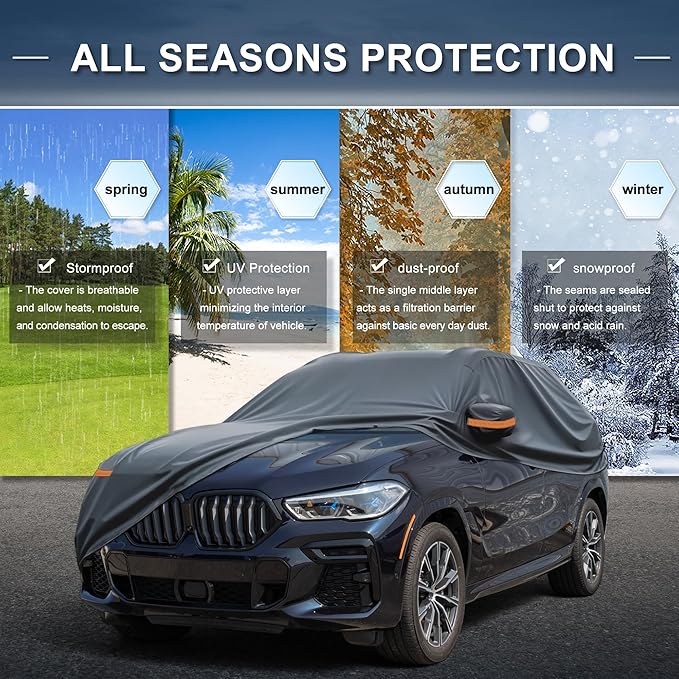 X AUTOHAUX Car Cover for BMW X5 210D-PU Outdoor Full Car Cover All Weather with Door Zipper for Waterproof Windproof Sun Rain Snow Protection