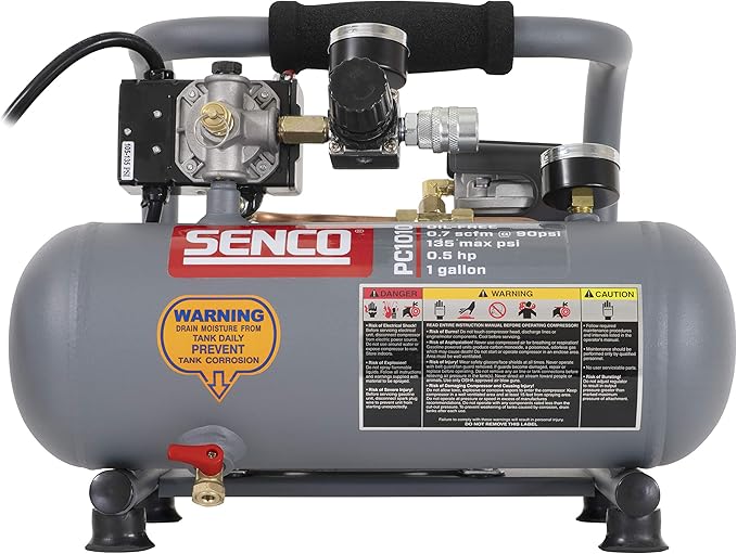 SENCO PC1010 1/2-Horsepower 1-Gallon Finish and Trim Hot Dog Air Compressor Portable Tire Inflator For Car