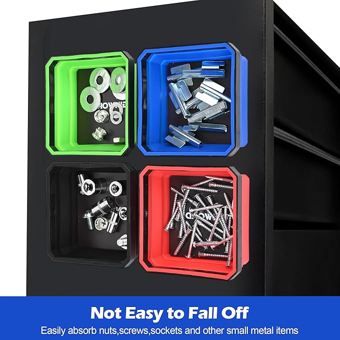 4Pcs Foldable Magnetic Partsn Trays Set with 3LBS Magnetic Pick-up Tool, 4.5" Square Silicone Magnetic Tool for Organizing Screws, Bolts, Nuts, Washers, Pins, and Other Small Metal Parts