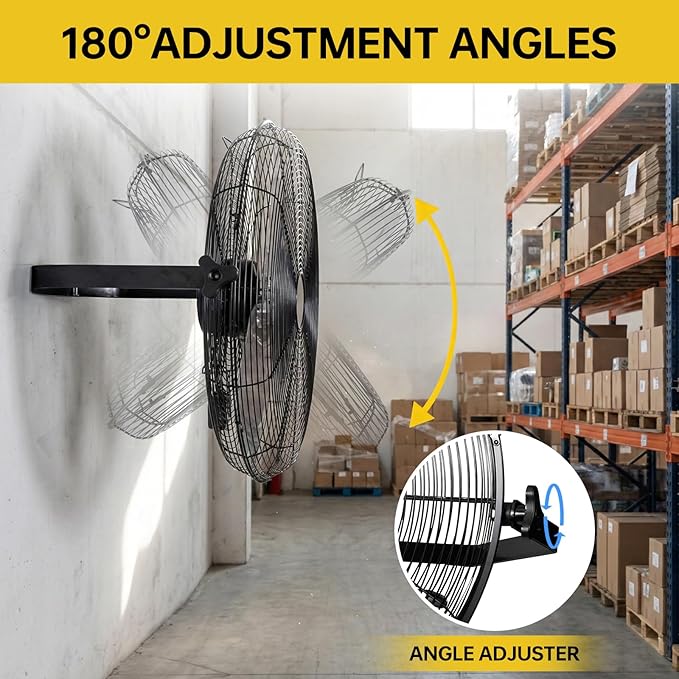 18 Inch Wall Mount Fan - High Velocity Fan, 3 Adjustable Speeds & 270° Tilting, Industrial Fan for Bedroom, Patio, Warehouse, Metal Fan for Optimal Ventilation Cooling, Durable Wall Fans.