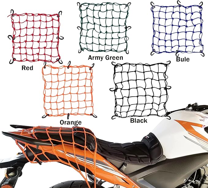 Small Cargo Net 15"x15" Stretches to 30"x30" with Thicken Hooks | Natural Latex Core, Tight 2”x2” Mesh Heavy Duty Bungee Net for Motorcycle Helmet, Bike, ATV, UTV, Luggage