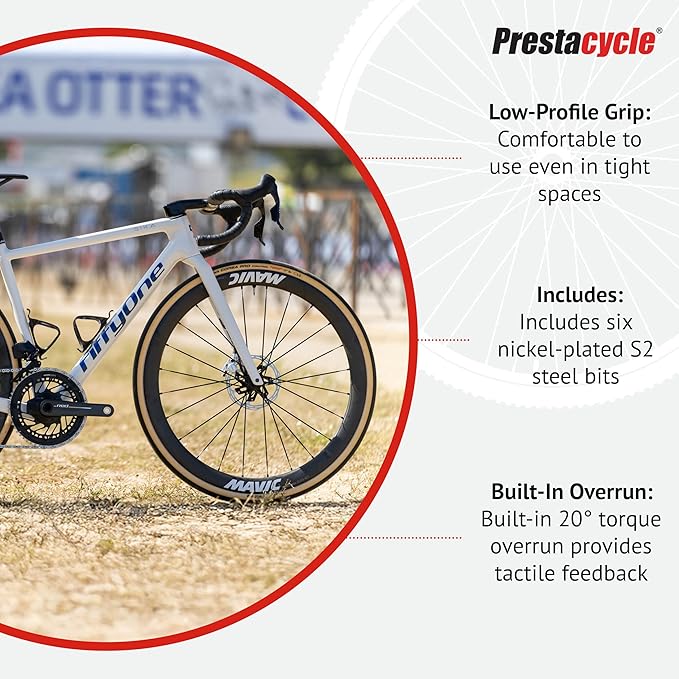 Prestacycle Mini Bike TorqKeys - Preset Torque Tool w/6 Bits & Holder – Compatible with Standard 1/4" hex bit - Choose from Sizes: 3Nm, 4Nm, 5Nm.