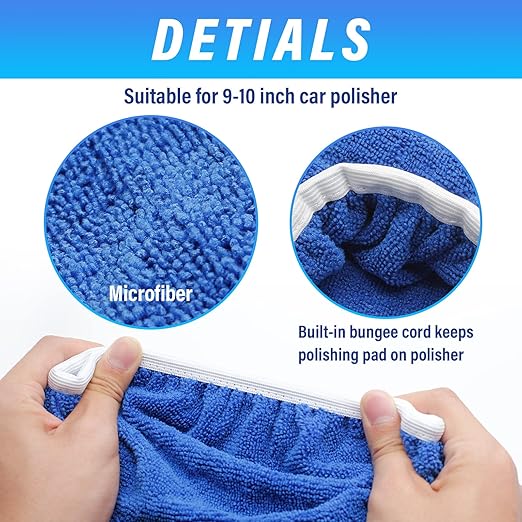 6 PCS Car Polishing Bonnet Buffing Pad Soft Microfiber Buffing Pad Cover for 9" - 10" Car Polisher, Blue