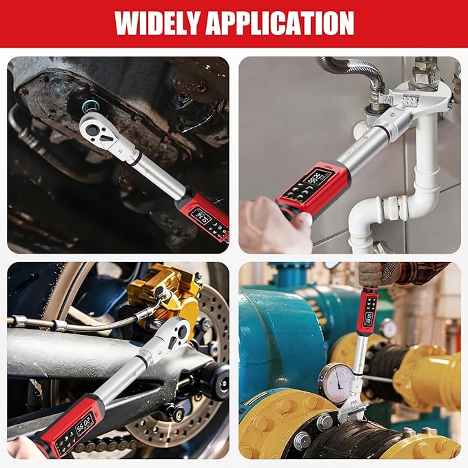 Adjustable Digital Torque Wrench 1.5-99.6Ft.Lb/2-135N.m,14x18 mm Open End Torque Wrench with 1/2 Drive Ratchet Head&42mmJaw,Vibration,Buzzer and LED Notification for HVAC,Car,Heat Pump Piping