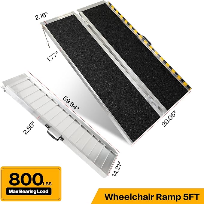 Vie Triomphe Portable Wheelchair Ramp 5FT, Non-Slip Aluminum Folding Handicap Ramp for Seniors, Elderly, Disabled, Wheelchairs, Scooters, Home Entry, Doorways, Steps