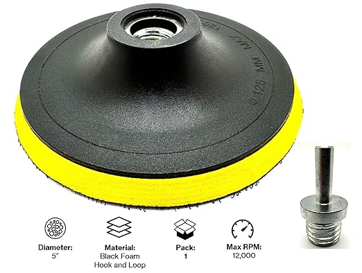 1 Pack 5" Hook and Loop Backing Pads Foam Backer Pad with 5/8”-11 – 5 inch Backup Pads for use with Angle Grinder or Drill Sanding Polishing Discs – Includes 1 Each 1/4" Shank Adapter