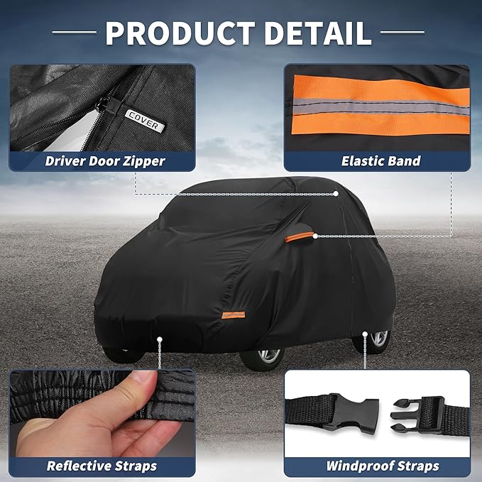 X AUTOHAUX Car Cover for Smart Fortwo 2007-2019 Aluminum Film Outdoor Waterproof Sun Rain Snow Hail Protection with Driver Door Zipper