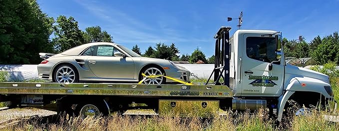 Mytee Products 8 Point Roll Back Vehicle Tie Down Kit with Chain Extension on Both Ends - 18 FT Straps, Ratchet Handles - Working Load Limit 3333 LB - Tow Truck Straps Car Hauler Tie Down System