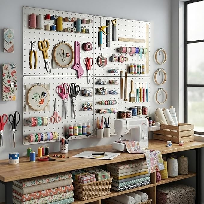 Peg Board, 110pcs Metal Pegboard Kit, Includes 4 Pack White Peg Board Panels with Accessories and Hook Locks, Large Heavy Duty Peg Boards for Walls Home, Garage Tool Storage, Workbench