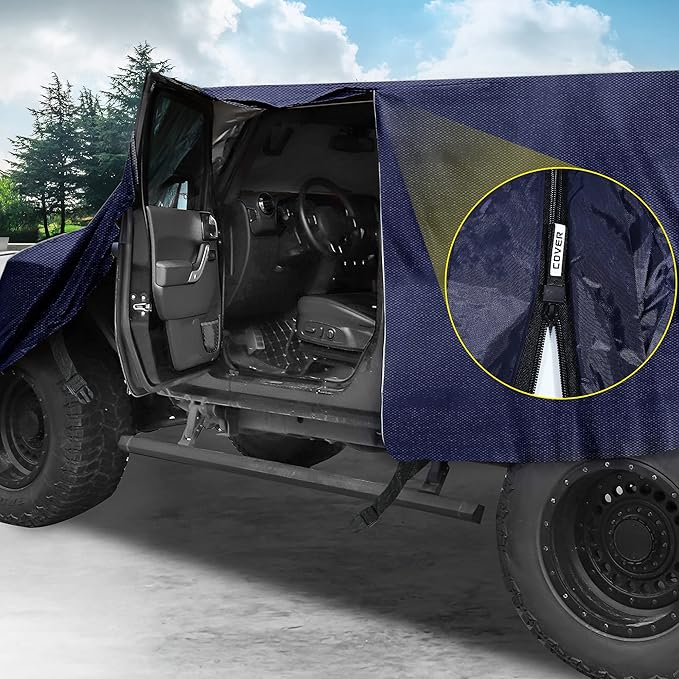 X AUTOHAUX SUV Car Cover Cab Cover Fit for Jeep Wrangler JK JL Hardtop 2 Door 2007-2021 Outdoor Sun Dust Wind Snow Protection 210D Oxford with Driver Door Zipper Navy Blue