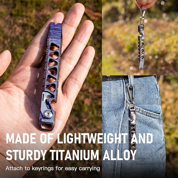 TISUR Titanium EDC Pry Bar, Keychain Pry Bar Multitool With Bottle Opener, Pocket Small Crowbar for Men Outdoor
