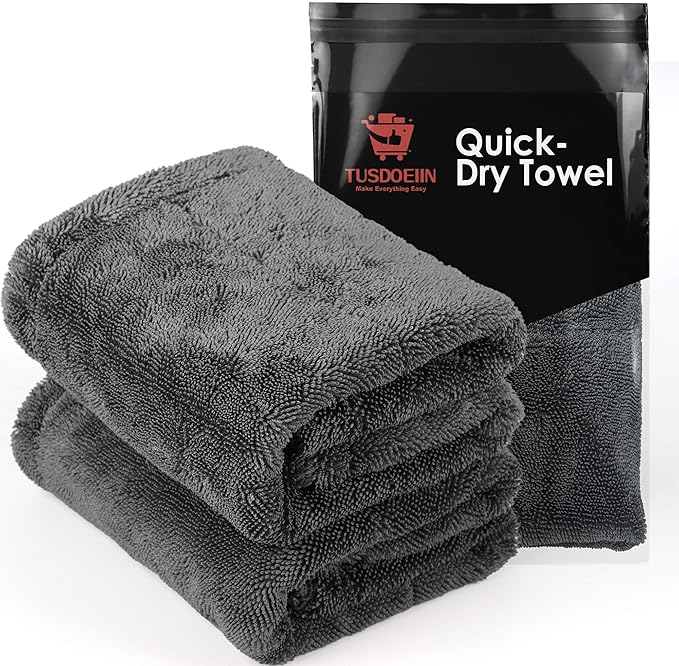 Car Drying Towel, Update Quick Dry Towels for Car, No Streaks & Double Twist Pile Cleaning Supplies, Super Absorbent Gray Towels-24 x16(2pack)