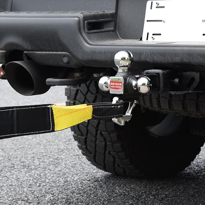 Trailer Hitch Tri-Ball Hitch with Hook, Tactical Tow Ball Hitch, Fits 2-inch Hitch Receiver, Chrome Triple Balls with Hitch Pin and Clip