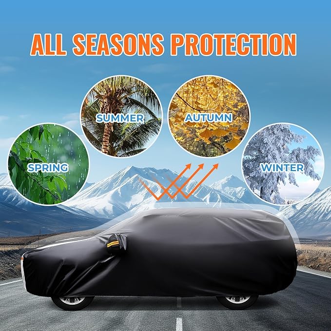 12-Layer Custom Fit Car Cover for Tesla Model X (2015-2026), Upgraded Waterproof All-Weather Full Exterior Cover with Door Zipper, for Snow Rain Dust and Sun UV Protection-Black.