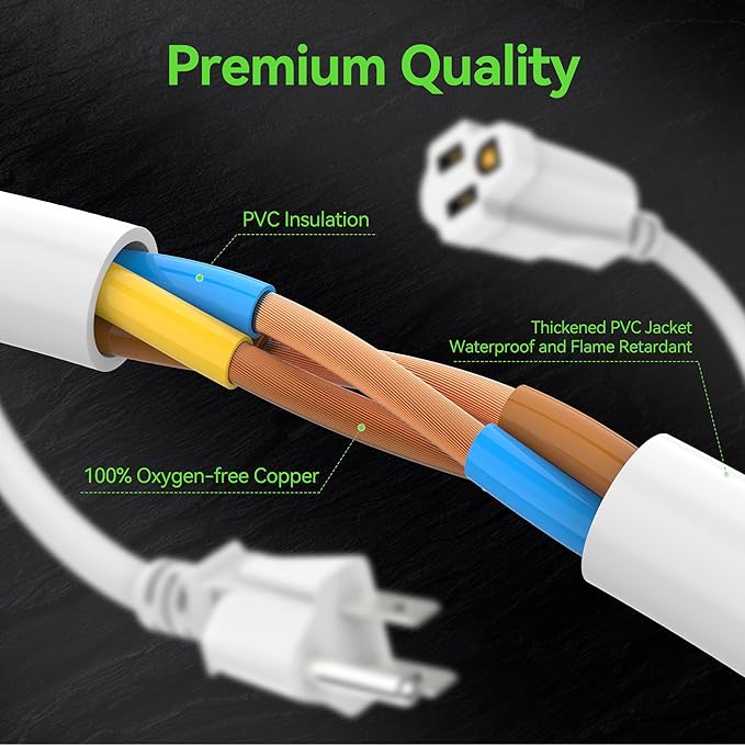 2 Pack Power Extension Cord 10FT, 3-Prong Grounded Electrical Extension Cable Outlet Saver, Single Outlet Extender, Outdoor and Indoor, Heavy-Duty, Waterproof, Flexible, 16AWG, SJTW, 13A 125V(White)