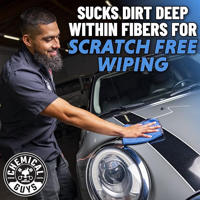 Chemical Guys Professional Grade Premium Microfiber Towels for Cars,Blue,16" x 16",Ultra-Soft and Scratch-Free Car Detailing Cloths for Trucks,Motorcycles,and More,(Pack of 6)