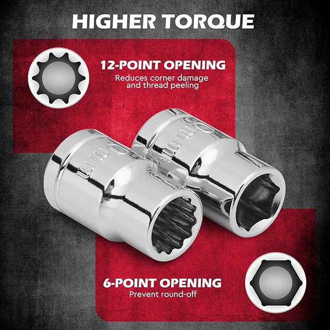 12-Piece 1/4" & 3/8" Drive 10mm Socket Set with 3-inch 3/8 & 1/4 Extension Bars | Deep & Shallow Mirror Finish Socket Set | Magnetic Storage Rail | Cr-V | 6 Point & 12 Point (13 Pack)