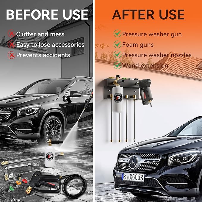 Pressure Washer Gun Holder,Foam Cannon Holder Wall Mount，Pressure Washer Nozzle Tip&Wand Extension Storage Rack，Car Wash Accessories Organizer(Fit 1/4" Quick Connector)