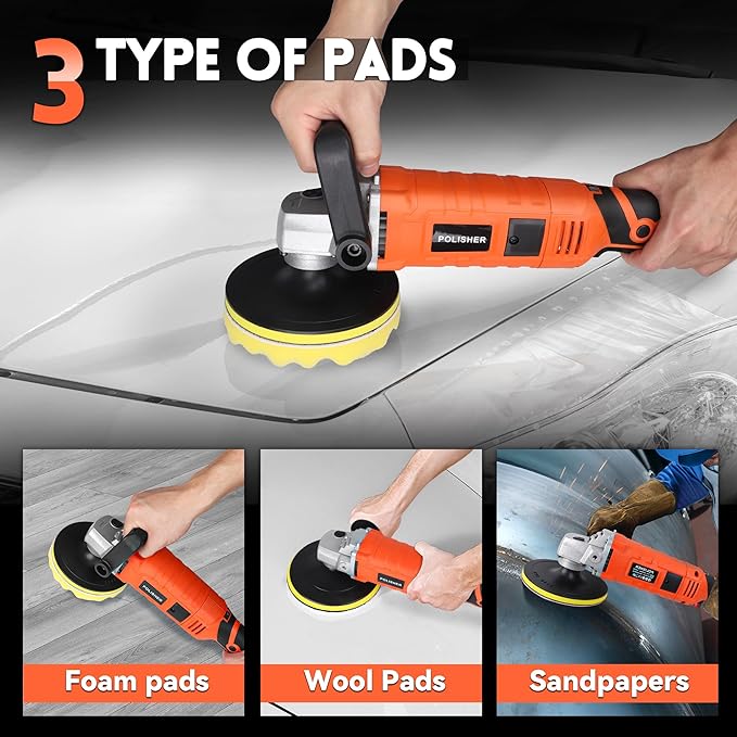 Buffer Polisher, Powerful Buffer Waxer, 7 Variable Speed 1000-3500 RPM,Rotary Polisher with 6" and 7" Backing Plate, 1580W Rotary Polisher for Car Polishing, Waxing, Glaze, Sanding
