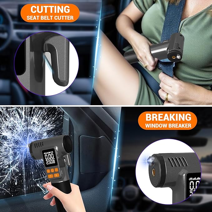 Gardon Tire Inflator Portable Air Compressor - 8 in 1 Air Pump, Window Breaker, Seatbelt Cutter, Ball Pump, Bike Pump, Digital Tire Pressure Gauge, SOS, Flashlight, Tech Gadgets Car Accessories