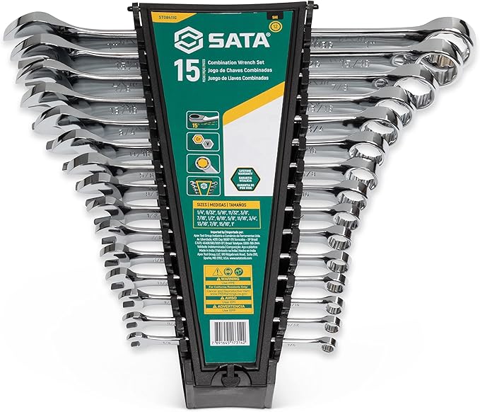 SATA 15 Piece 12 Point Combination Wrench Set | SAE sizes 1/4" - 1" | Off Corner Loading | ST08411G