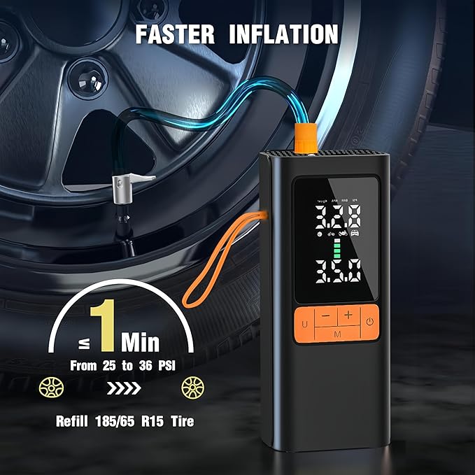 Tire Inflator Portable Air Compressor - 150PSI with Digital Dual-Value Display & LED Light, 12V DC for Cars, Motorcycles, Bicycles, Balls, etc.