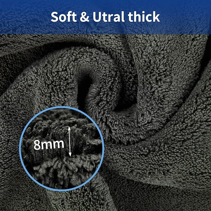 Microfiber Car Cleaning Cloths,1200 GSM Ultra Thick Microfiber Towels for Cars, Soft Car Drying Towel for Washing, Polishing and Auto Detailing 16'' x 16'' (3 Pack)