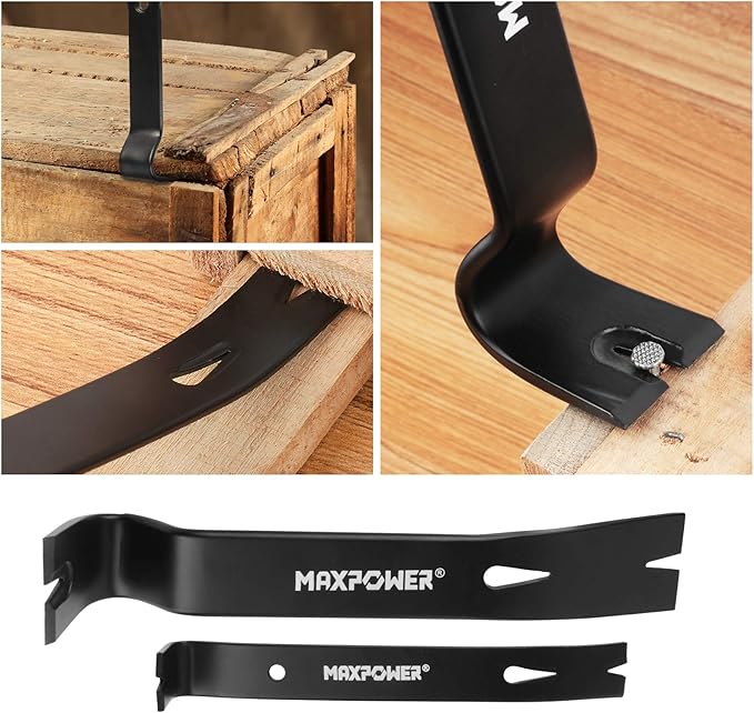MAXPOWER 4-Pieces Pry Bar Set, 12-inch Utility Claw Pry Bar, 8-inch Nail Puller, 10-inch and 7-inch Flat Pry Bar Crowbar Claw