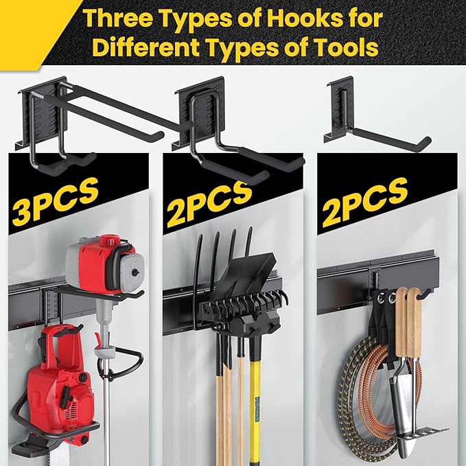 Garage Storage, Wall Mount Tool Storage Rack, 48 Inch Heavy-Duty Garage Organization Hook Set with Adjustable Rails, Tool Organizers and Storage Broom Holder Wall Mount, Gifts for Men