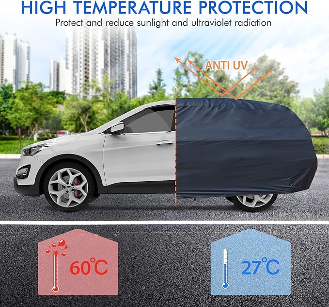 Car Cover Waterproof All Weather for Automobiles, 6 Layers Outdoor Full Exterior Cover Rain Sun UV Snowproof Protection with Zipper Cotton, Mirror Pocket for SUV (191-201 inch)