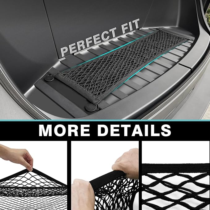 BestEvMod Cargo Mesh Net for Pickup Truck Bed Compatible with Tesla Cybertruck 2026 2025 2024 Accessories Mesh Extra Strong Hook Stretchable Trunk Cargo Organizer (Frunk Net)
