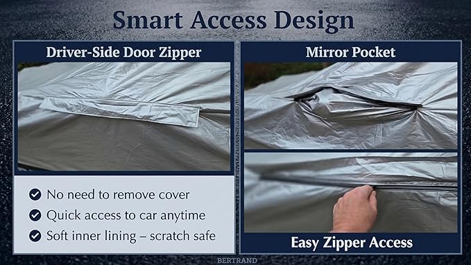 BERTRAND Premium SUV Car Cover (207x77 - Size - S3) - Waterproof All Weather | Mirror Pockets + Door Zipper | Cotton-Lined | UV Protection + Reduces Hail Impact | Extra Large SUVs