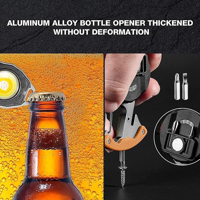AUTOXBERT LED Keychain Work Light, 2 Pack Rechargeable Keychain Light, 1000LM Multifunction Portable Mini Flashlight with Screwdrivers, Bottle Opener, Whistle
