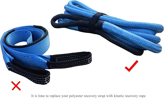 QIQU Kinetic Recovery & Tow Rope Heavy Duty Vehicle Tow Strap Rope for Truck ATV UTV SUV Snowmobile and 4x4 Off-Road Recovery 3 Size to Choose(1/2’’/3/4’’/1’’) 3 Color (1/2''x20', Orange)