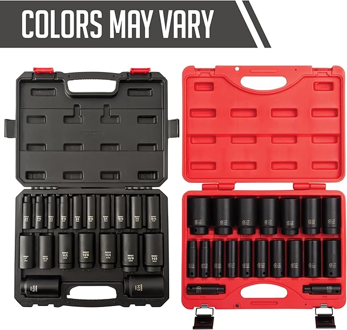 SUNEX TOOLS 2641, 1/2 Inch Drive Deep Impact Socket Set, 19-Piece, SAE, 3/8" - 1-1/2", Cr-Mo Alloy Steel, Radius Corner Design, Dual Size Markings, Heavy Duty Storage Case