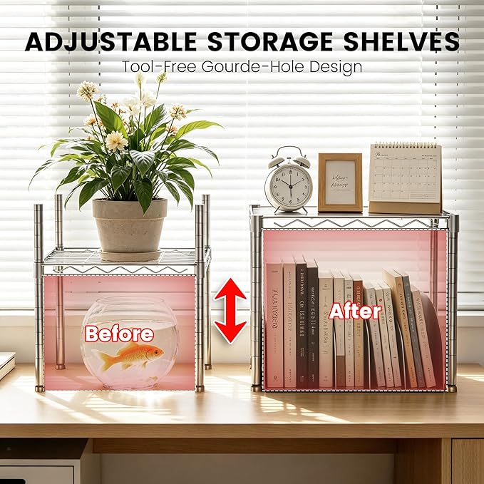Xcity Storage Shelves, 1 Tier Heavy Duty Metal Shelving Unit, 350 LBS Capacity Adjustable Steel Wire Shelf Organizer for Pantry, Kitchen, Garage, 14" D x 14" W x 15" H, Chrome
