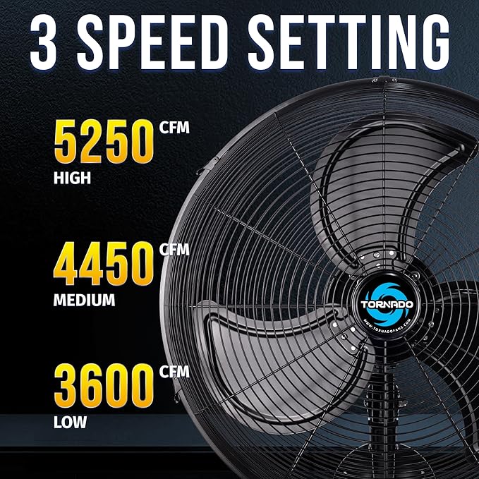 Tornado 20 Inch Pro Series Outdoor Wall Mount Fan, High Velocity, Waterproof, Oscillating, 3-Speed, 5250 CFM, UL Listed – For Industrial, Commercial, and Residential Use