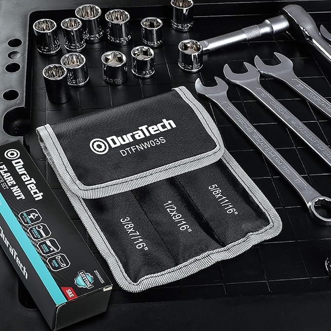 DURATECH Flare Nut Wrench Set, SAE, 3-piece, 3/8'', 7/16'', 1/2'', 9/16'', 5/8'', 11/16'', CR-V Steel, Organizer Pouch Included