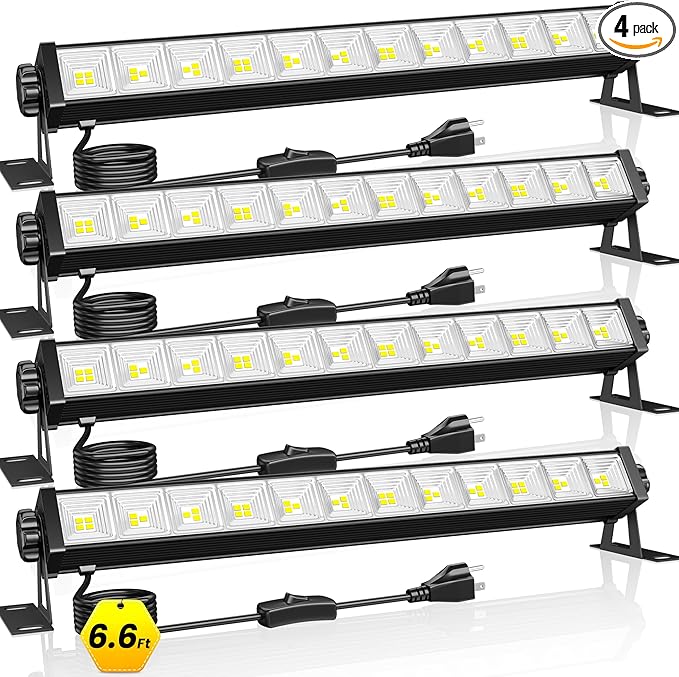 4 Pack LED Shop Lights, 40W 5400LM Plug in Garage Lights with 6.6FT Long Power Cord and On/Off Switch, 6000K Daylight White Work Light for Garage, Workshop, Warehouse