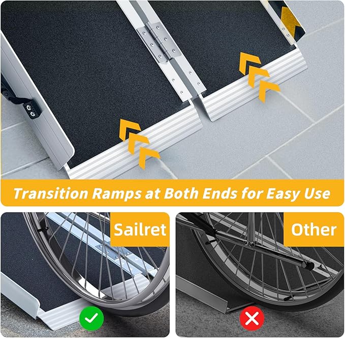3FT Portable Wheelchair Ramp, Non-Slip Aluminum Folding Handicap Ramp for Home Steps, Stairs, Threshold and Doorways, Scooter Ramps, 800LBS Capacity