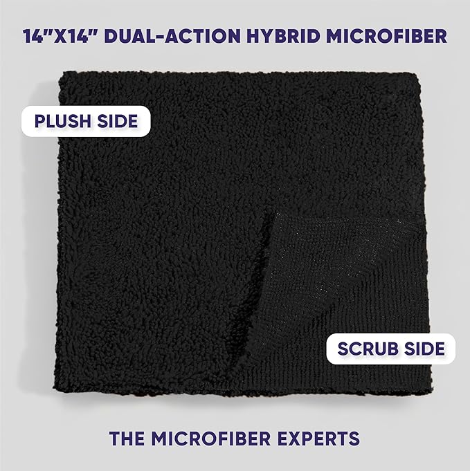 Microfiber Wholesale Pronto Cloths, Dual-Sided Microfiber Cleaning Towels, Soft Plush & Scrub Cloths for Dusting, Scrubbing, Kitchen, Windows & Car Detailing, Absorbent Bulk 300-Pack Black