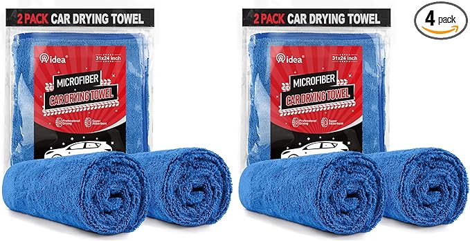 AIDEA Microfiber Towels for Cars-2PK, Large Professional Car Drying Towel, Scratch-Free & Absorbent Drying Towel for Cars, SUVs, RVs, Trucks, and Boats, 24inx 31in, Blue (Pack of 2)