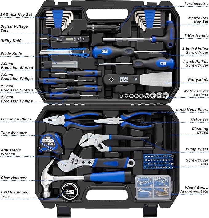 Prostormer 229-Piece Hand Tool Set – Portable Tool Box with Essential Household Tools, Perfect for Home Maintenance, DIY Projects, and Daily Repairs