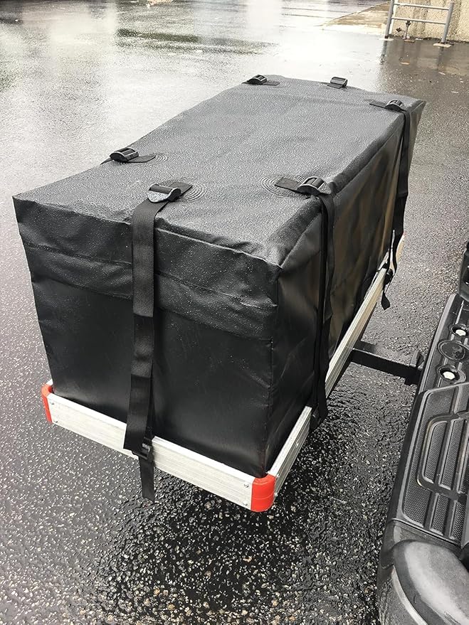 MaxxHaul 50912 Soft Shell Cargo Carrier Bag for Hitch Mount Cargo Rack - Heavy Duty and Water Resistant 47 inch x 20 inch x 20 inch Black with Tie Down Straps