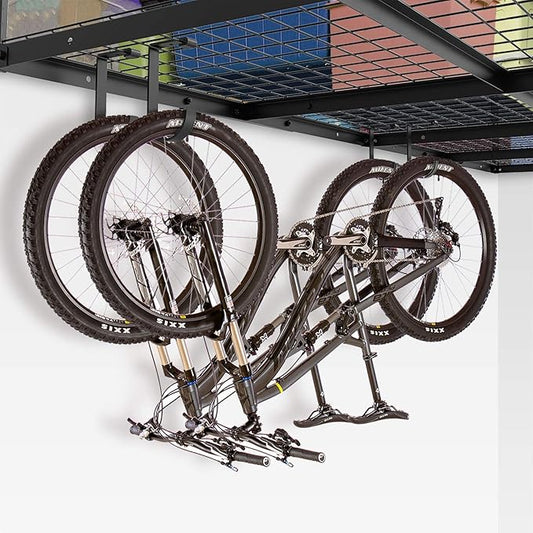 FLEXIMOUNTS 3x6 Overhead Garage Storage Adjustable Ceiling Storage Rack with 4-Pack Add-On Storage Flat Hook Accessory, 72" Length x 36" Width x 40" Height Storage Rack, Black