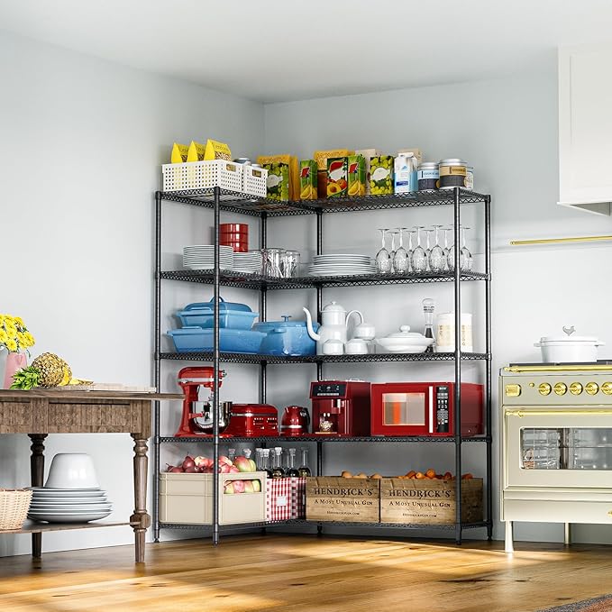 IZEUK Linked Storage Racks, DIY Adjustable Heavy Duty Metal Shelving Unit for Corner, Ideal for Kitchen, Garage, Warehouse, and Garden (Black, 15.7" D x 33.5" W x 70.5" H, 1433 lbs Capacity)